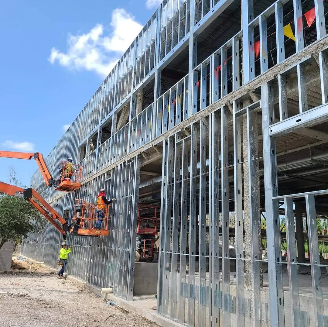Two-story exterior stud walls framed to structural drawings - Texas